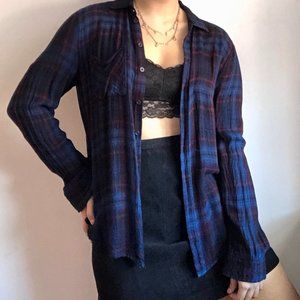 Soft Navy and Burgundy Flannel Shirt